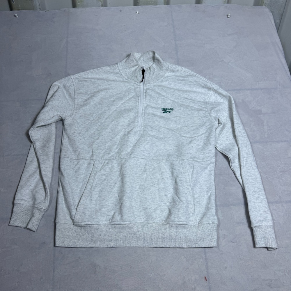 Reebok Mens 1/4-Zip Sweatshirt Heather Gray Long Sleeve Kangaroo Pocket Size S